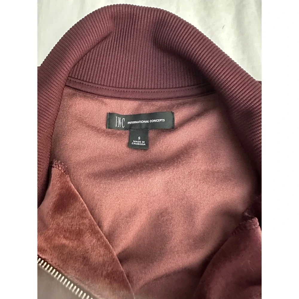 INC International Concepts Burgundy Velour Track Jacket‎ Striped Mens Size S